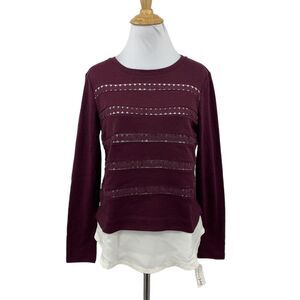 Maison Jules Shirt Womens S Small Vintage Wine Geneva Cutout Embroidered Twofer